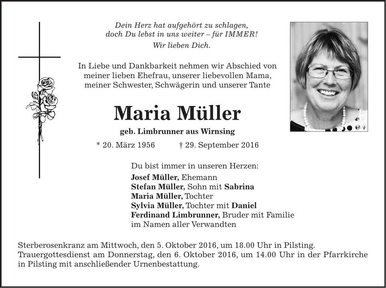 Traueranzeige Maria Müller