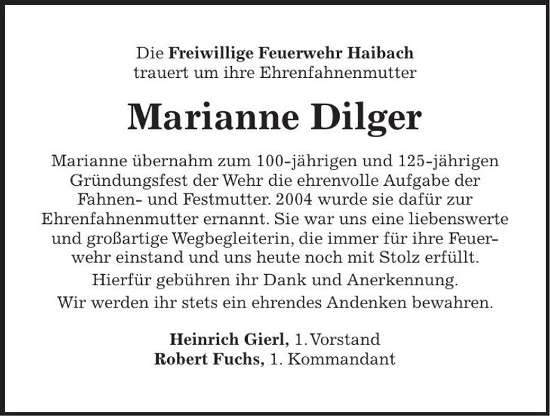 Traueranzeige Marianne Dilger