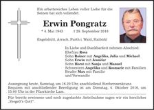 Traueranzeige Erwin Pongratz