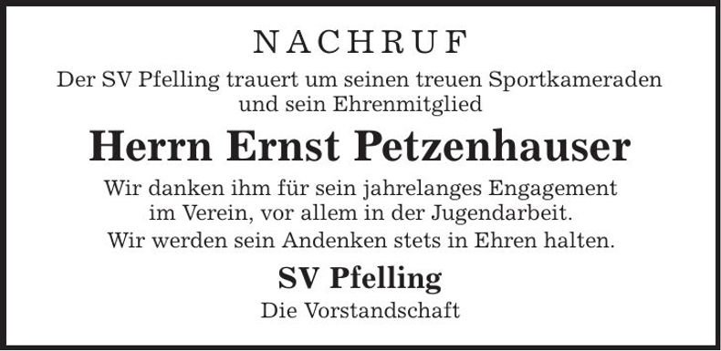 Traueranzeige Ernst Petzenhauser
