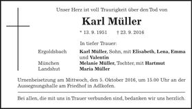 Traueranzeige Karl Müller