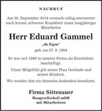 Traueranzeige Eduard Gammel
