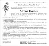 Traueranzeige Alfons Forster