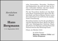 Traueranzeige Hans Bergmann