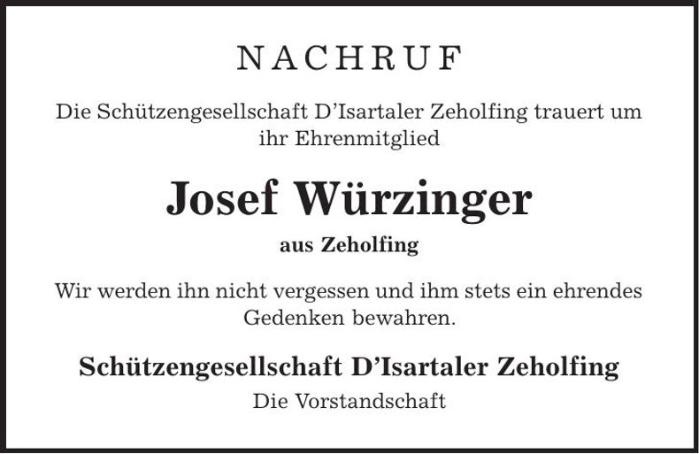 Traueranzeige Josef Würzinger