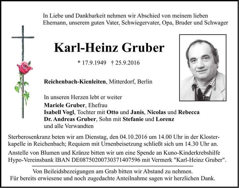 Traueranzeige Karl-Heinz Gruber