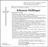 Traueranzeige Johanna Ottilinger