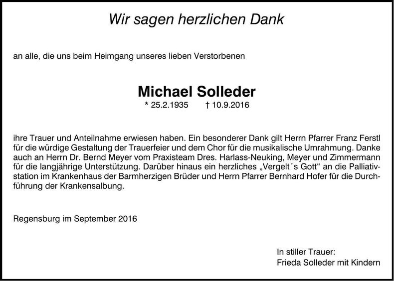 Traueranzeige Michael Solleder