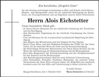 Traueranzeige Alois Eichstetter