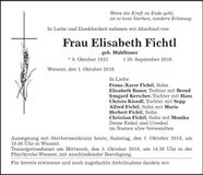 Traueranzeige Elisabeth Fichtl