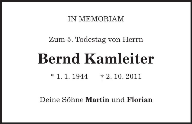 Traueranzeige Bernd Kamleiter