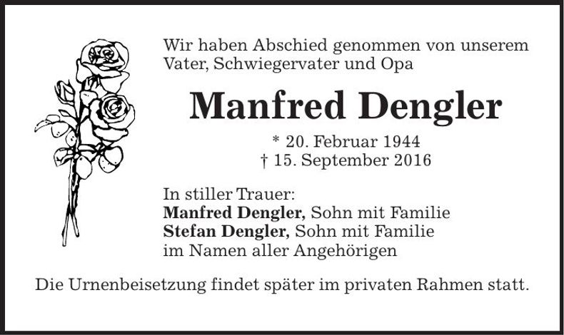Traueranzeige Manfred Dengler