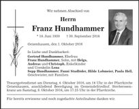 Traueranzeige Franz Hundhammer
