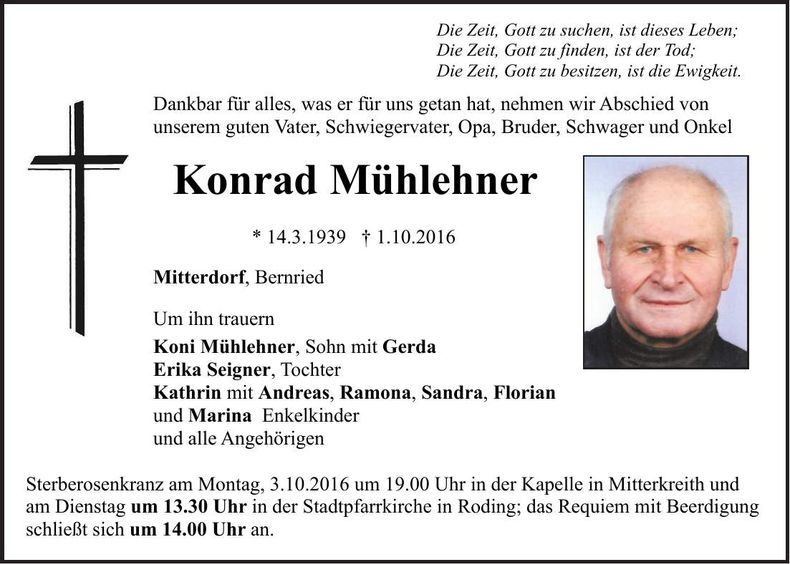 Traueranzeige Konrad Mühlehner