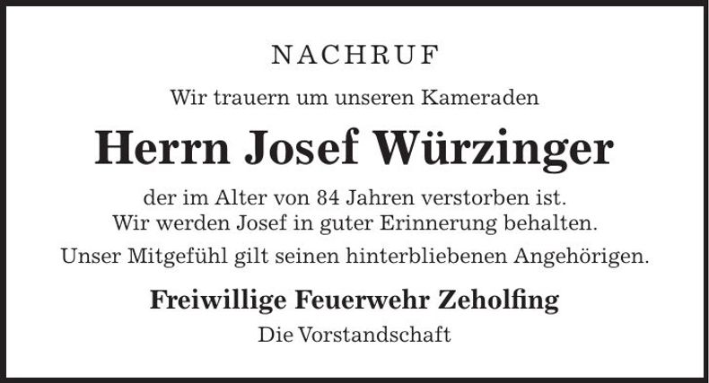 Traueranzeige Josef Würzinger