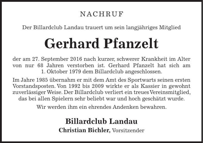 Traueranzeige Gerhard Pfanzelt