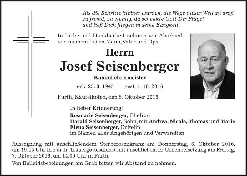 Traueranzeige Josef Seisenberger