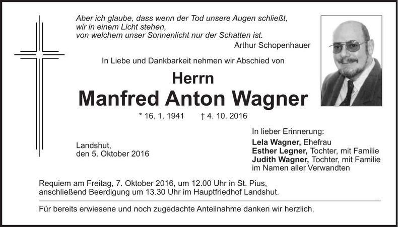 Traueranzeige Manfred Anton Wagner