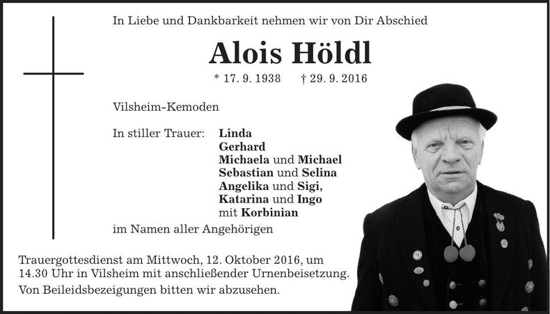 Traueranzeige Alois Höldl