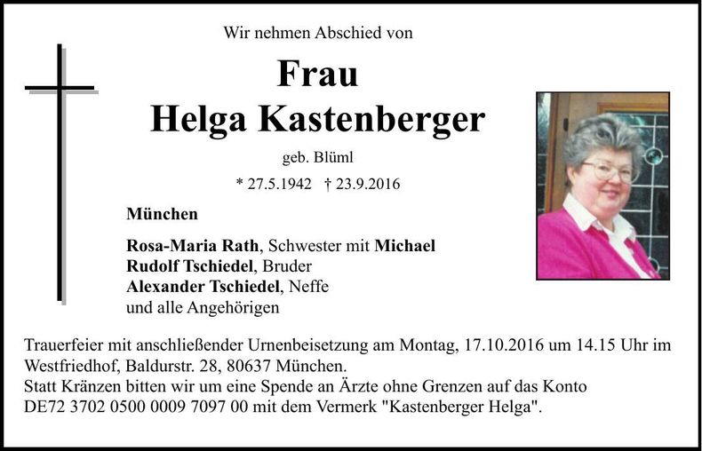 Traueranzeige Helga Kastenberger