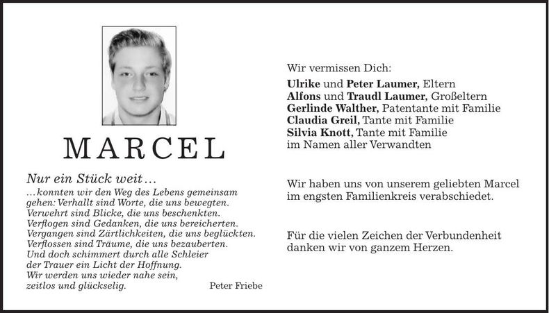 Traueranzeige Marcel Laumer