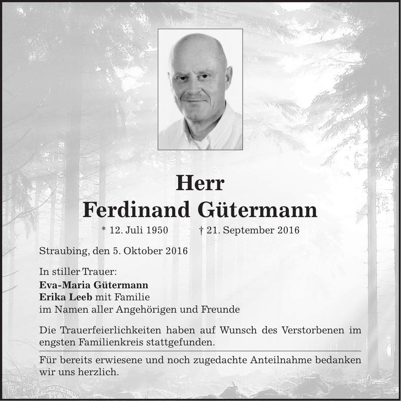 Traueranzeige Ferdinand Gütermann