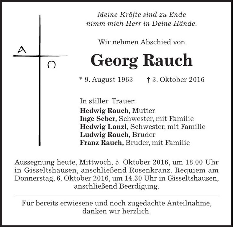 Traueranzeige Georg Rauch
