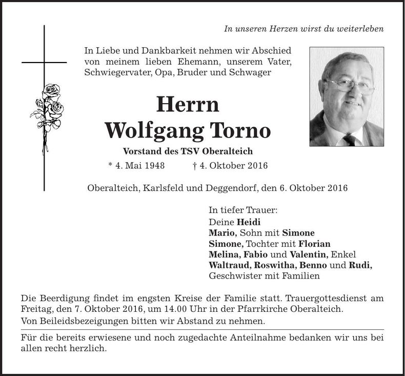 Traueranzeige Wolfgang Torno