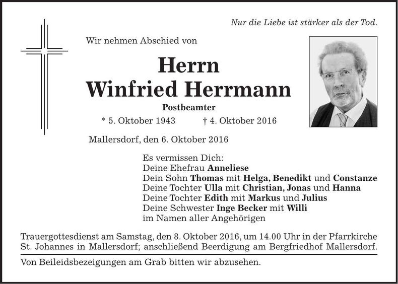 Traueranzeige Winfried Herrmann