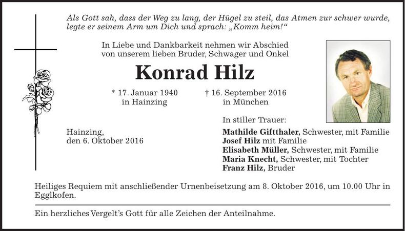 Traueranzeige Konrad Hilz