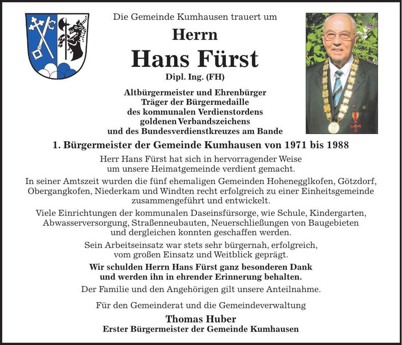 Traueranzeige Hans Fürst