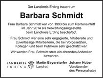 Traueranzeige Barbara Schmidt