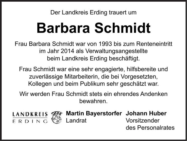 Traueranzeige Barbara Schmidt