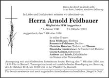 Traueranzeige Arnold Feldbauer