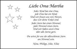 Traueranzeige Martha Wimmer