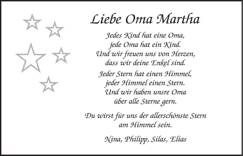Traueranzeige Martha Wimmer