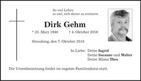 Traueranzeige Dirk Gehm