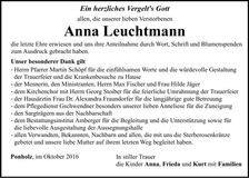 Traueranzeige Anna Leuchtmann