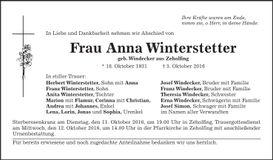 Traueranzeige Anna Winterstetter