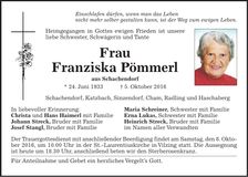 Traueranzeige Franziska Pömmerl