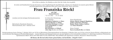 Traueranzeige Franziska Röckl