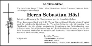 Traueranzeige Sebastian Hösl