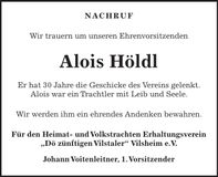 Traueranzeige Alois Höldl