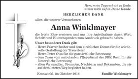 Traueranzeige Anna Winklmayer