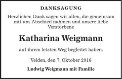 Traueranzeige Katharina Weigmann