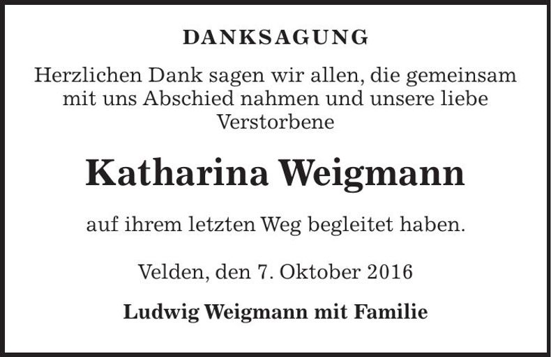 Traueranzeige Katharina Weigmann