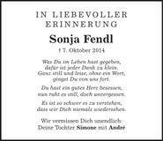 Traueranzeige Sonja Fendl