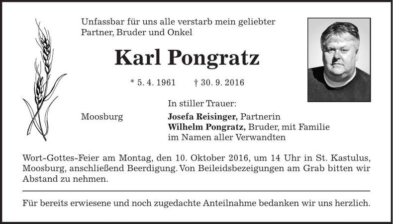 Traueranzeige Karl Pongratz