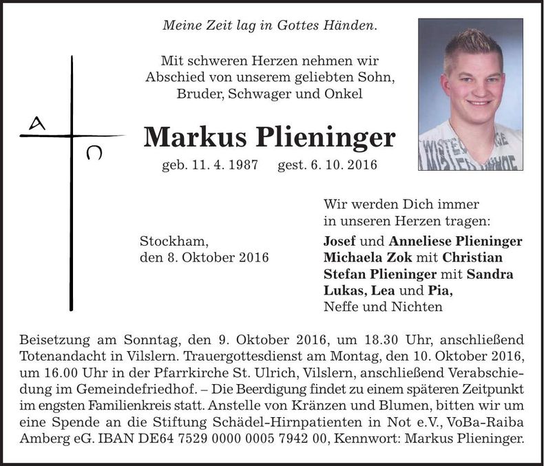 Traueranzeige Markus Plieninger