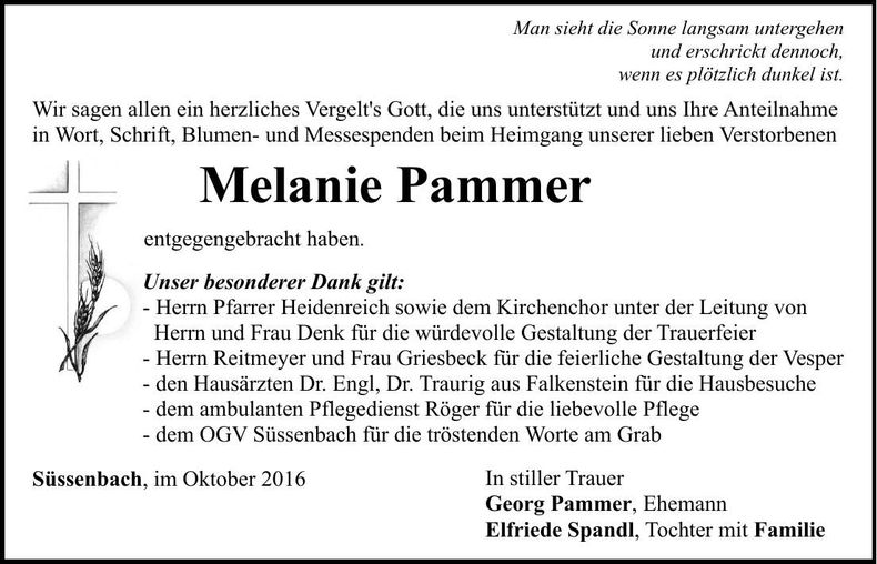 Traueranzeige Melanie Pammer